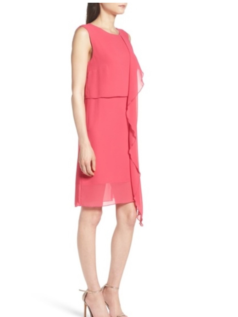 FRENCH CONNECTION James Pink Sleeveless Sheath Dress Asymmetrical Ruffle - Picture 2 of 11